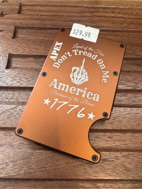 Apex Orange Slim Metal Wallet with White Patriotic Engraving Don’t Tread on Me